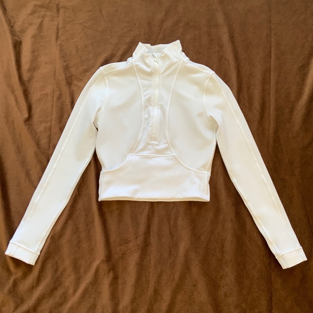 Women’s White Long-Sleeve Crop Top with Half-Zip